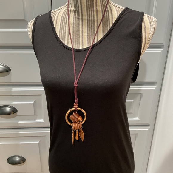 Vintage Wind Catcher Inspired Necklace with Bunny Rabbit and Leaves - Picture 3 of 4